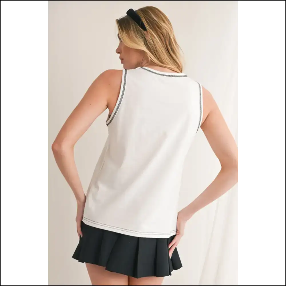 Bow Trim Sleeveless: Needful Things’ ?Arms Day?!’ 💀 Delicate White 🎀 - Sleeveless Tops Tank on Sale Worldwide Shipping