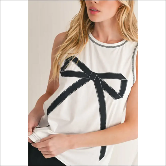 Bow Trim Sleeveless: Needful Things’ ?Arms Day?!’ 💀 Delicate White 🎀 - s - Sleeveless Tops Tank on Sale Worldwide Shipping