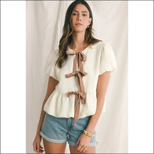 Bow-ut to be Adorable: the Elegant White Bow Babydoll Blouse 🎀 - s - Blouses on Sale Worldwide Shipping