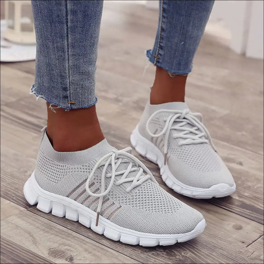 Breathable Mesh Round Toe Lace Up Sneakers for Women - Gray / 38(us7) - Athletic Shoes on Sale Worldwide Shipping