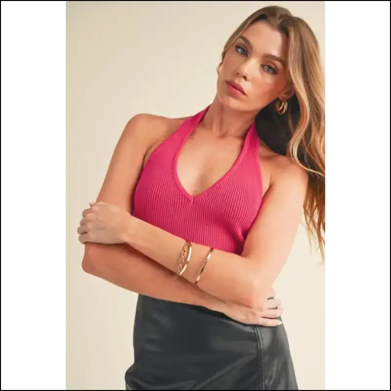 Brew Confidence with the Aemi + co Chic Ribbed Halter Neck Cami 🍷✨ - Rose / l - Tank Tops on Sale Worldwide Shipping