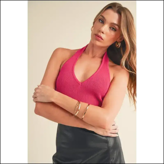 Brew Confidence with the Aemi + co Chic Ribbed Halter Neck Cami 🍷✨ - Rose / l - Tank Tops on Sale Worldwide Shipping