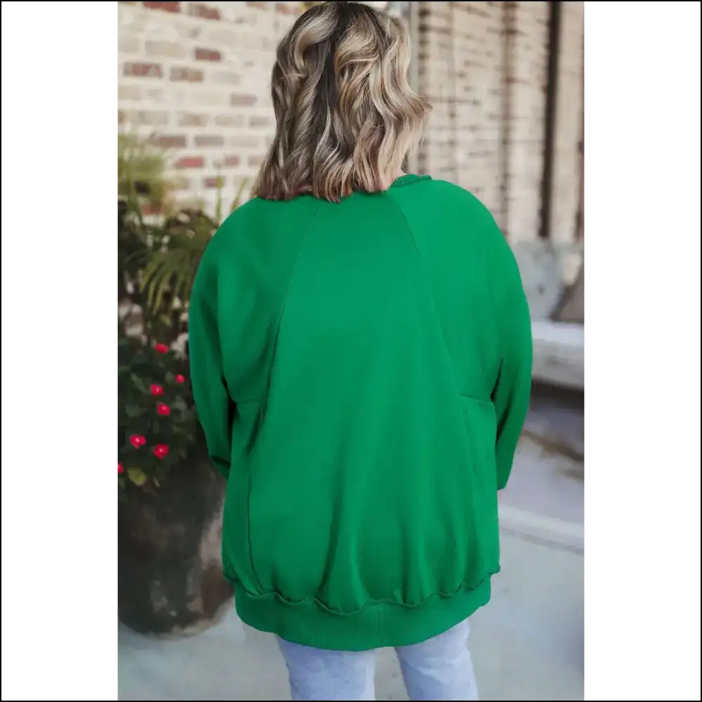 Bright Green Exposed Seam Plus Size Sweatshirt: Ditch the Beige! 💚 Needful Things - Tops on Sale Worldwide Shipping