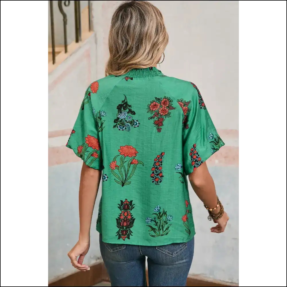 Bright Green Floral Boho Blouse Goddess Vibes - Blouses on Sale Worldwide Shipping