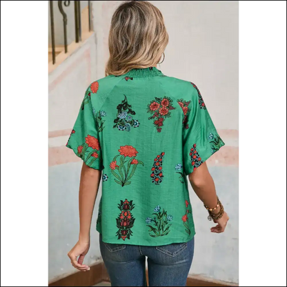 Bright Green Floral Boho Blouse Goddess Vibes - Blouses on Sale Worldwide Shipping
