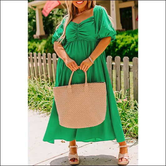 Bright Green Ruched Dress: Slay Needful Things! 💚 Prepare for Chaos! - 1x - Plus Size Dresses on Sale Worldwide Shipping