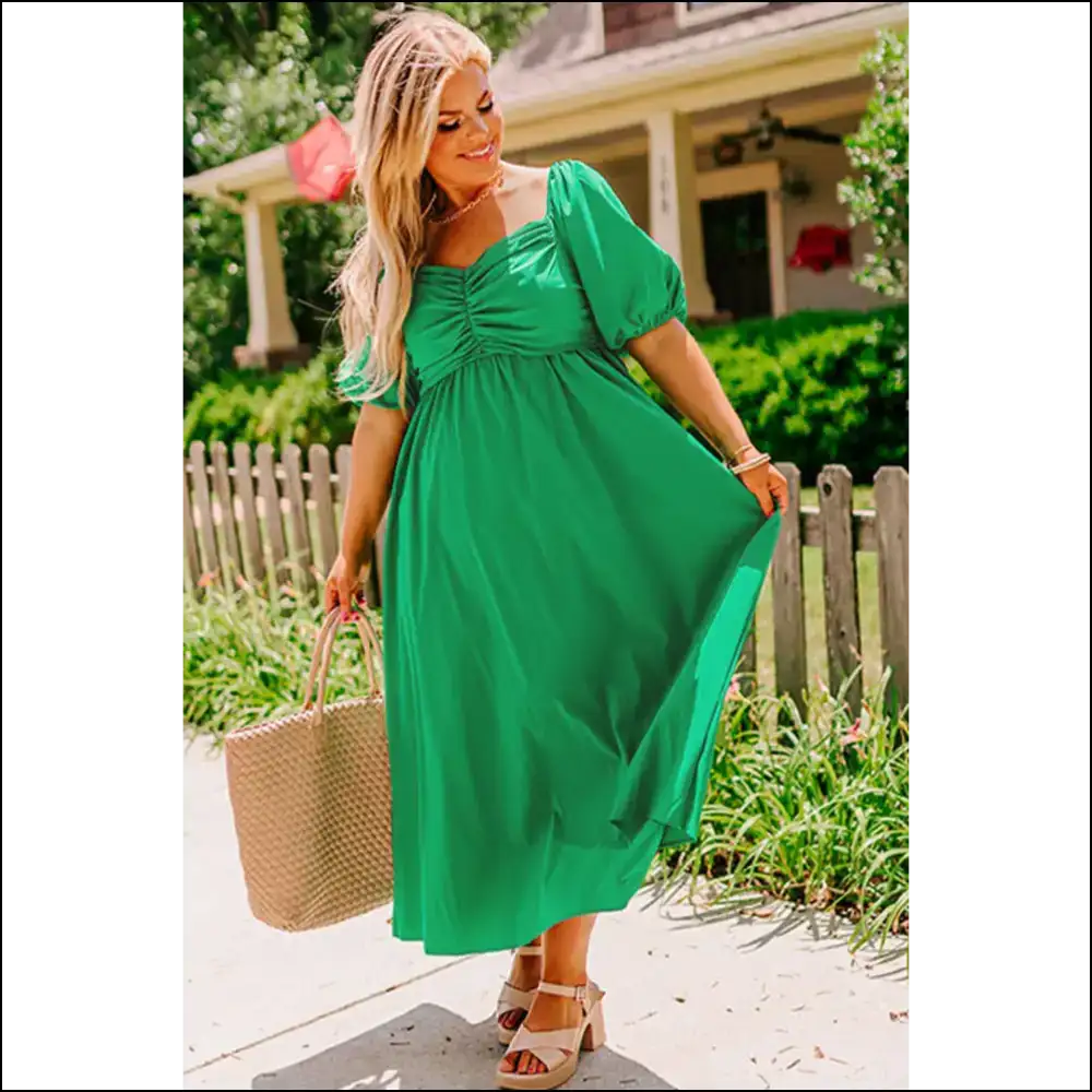 Bright Green Ruched Dress: Slay Needful Things! 💚 Prepare for Chaos! - Plus Size Dresses on Sale Worldwide Shipping