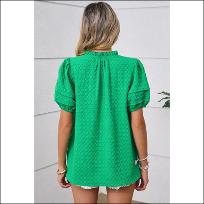 Bright Green Textured Puff Top: Unleash your Inner Goddess 🐸 - Blouses on Sale Worldwide Shipping