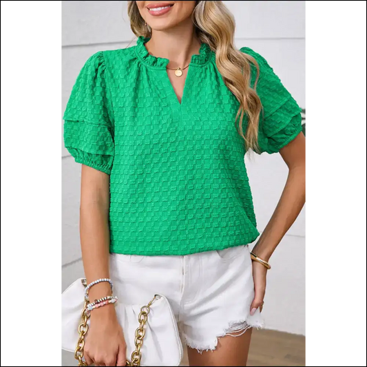 Bright Green Textured Puff Top: Unleash your Inner Goddess 🐸 - s - Blouses on Sale Worldwide Shipping