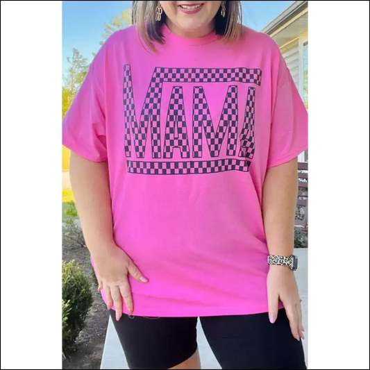 Bright Pink Checkered Mama: Finally a Shirt that Gets me 💖 - 1x - Plus Size Tops on Sale Worldwide Shipping