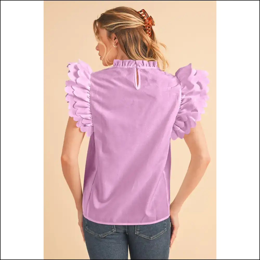 Bright Pink Scalloped Ruffle Sleeve Blouse: Prepare for Stares 💖 Needful Things - Blouses on Sale Worldwide Shipping