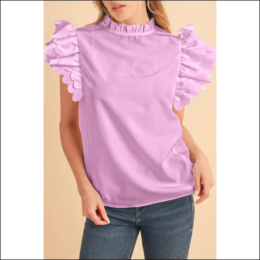 Bright Pink Scalloped Ruffle Sleeve Blouse: Prepare for Stares 💖 Needful Things - s - Blouses on Sale Worldwide Shipping