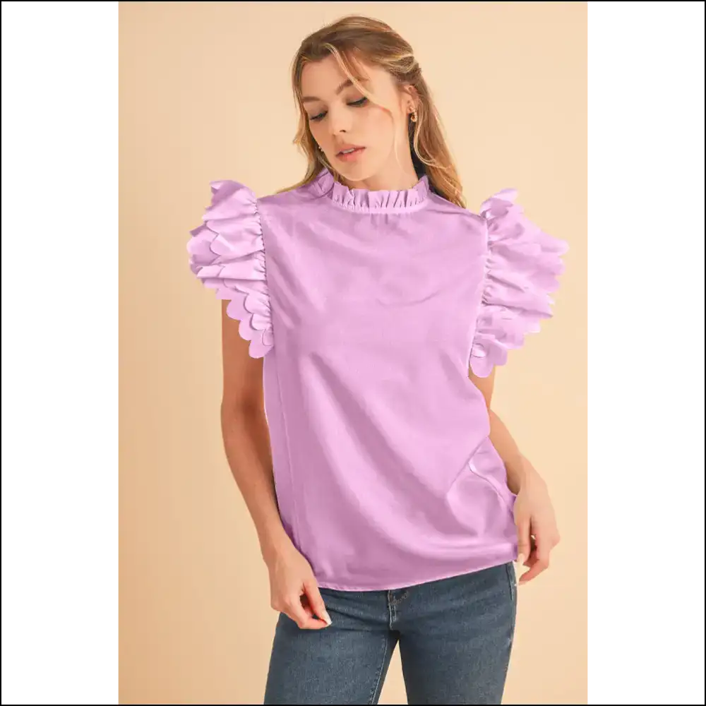 Bright Pink Scalloped Ruffle Sleeve Blouse: Prepare for Stares 💖 Needful Things - Blouses on Sale Worldwide Shipping