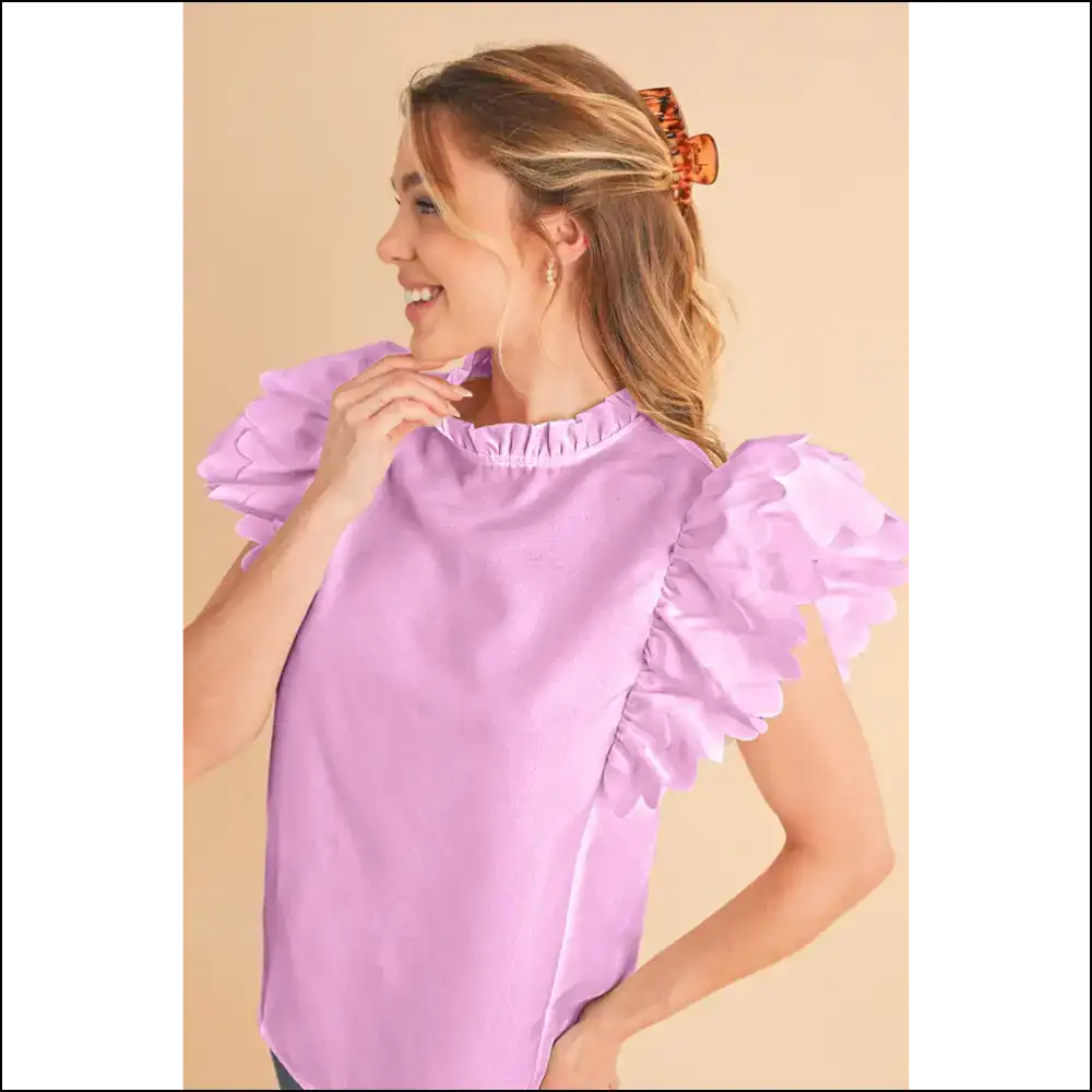 Bright Pink Scalloped Ruffle Sleeve Blouse: Prepare for Stares 💖 Needful Things - Blouses on Sale Worldwide Shipping