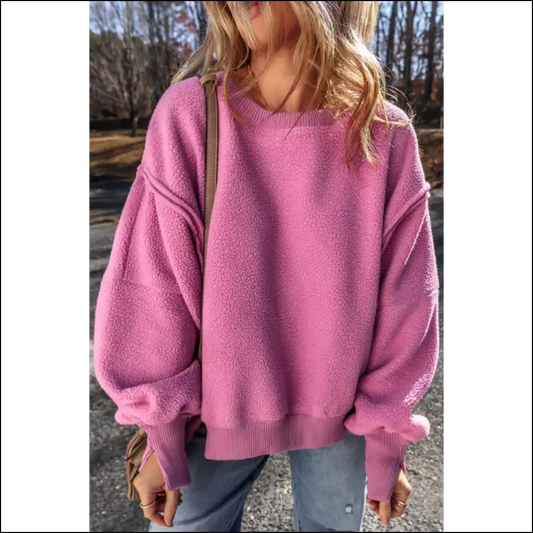 Bright Pink Sherpa Oversized Sweatshirt: Cozy Needful Things 💖 - s - Sweatshirts & Hoodies on Sale Worldwide Shipping