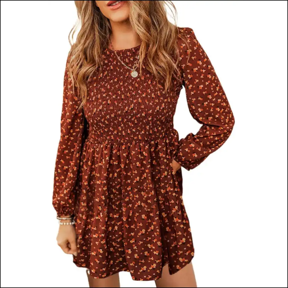 Brown Ditsy Floral Mini Dress: Prepare for Maximum Thirst 🌻 - Short Dresses on Sale Worldwide Shipping