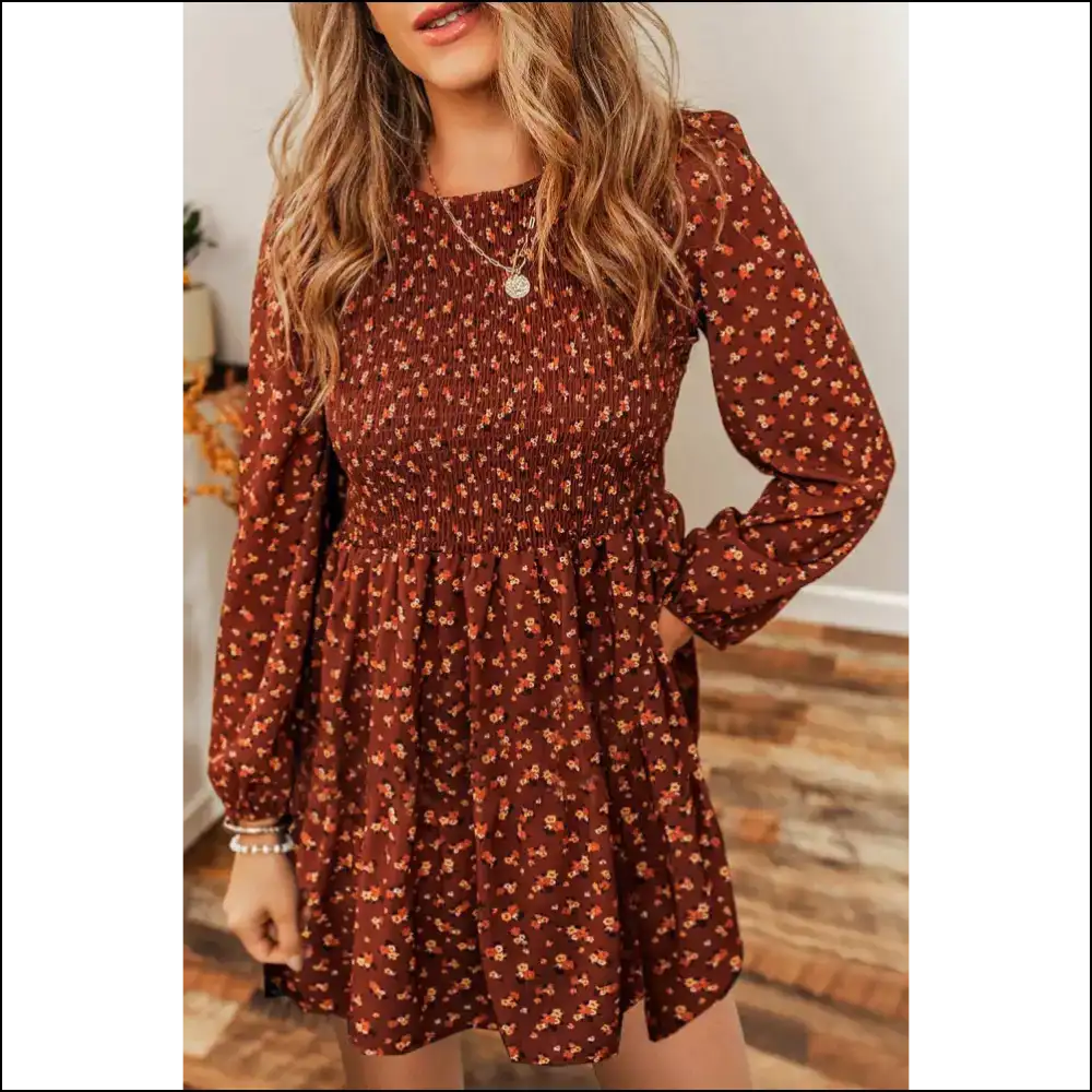 Brown Ditsy Floral Mini Dress: Prepare for Maximum Thirst 🌻 - s - Short Dresses on Sale Worldwide Shipping