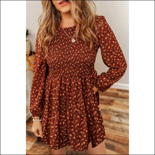 Brown Ditsy Floral Mini Dress: Prepare for Maximum Thirst 🌻 - s - Short Dresses on Sale Worldwide Shipping