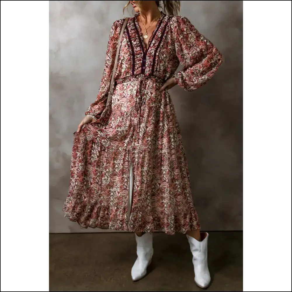 Brown Floral Midi Dress: Chic Goddess Vibes Only! 🌼 Needful Things - Dresses on Sale Worldwide Shipping