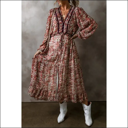 Brown Floral Midi Dress: Chic Goddess Vibes Only! 🌼 Needful Things - Dresses on Sale Worldwide Shipping