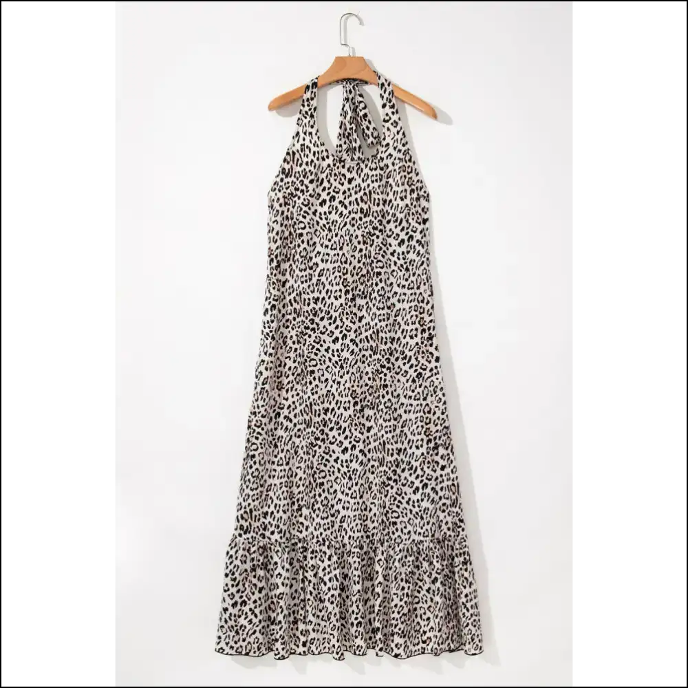 Brown Leopard Halter Neck Maxi Dress: i Feel Like Roar-ty 🐆 Needful Things - Dresses on Sale Worldwide Shipping