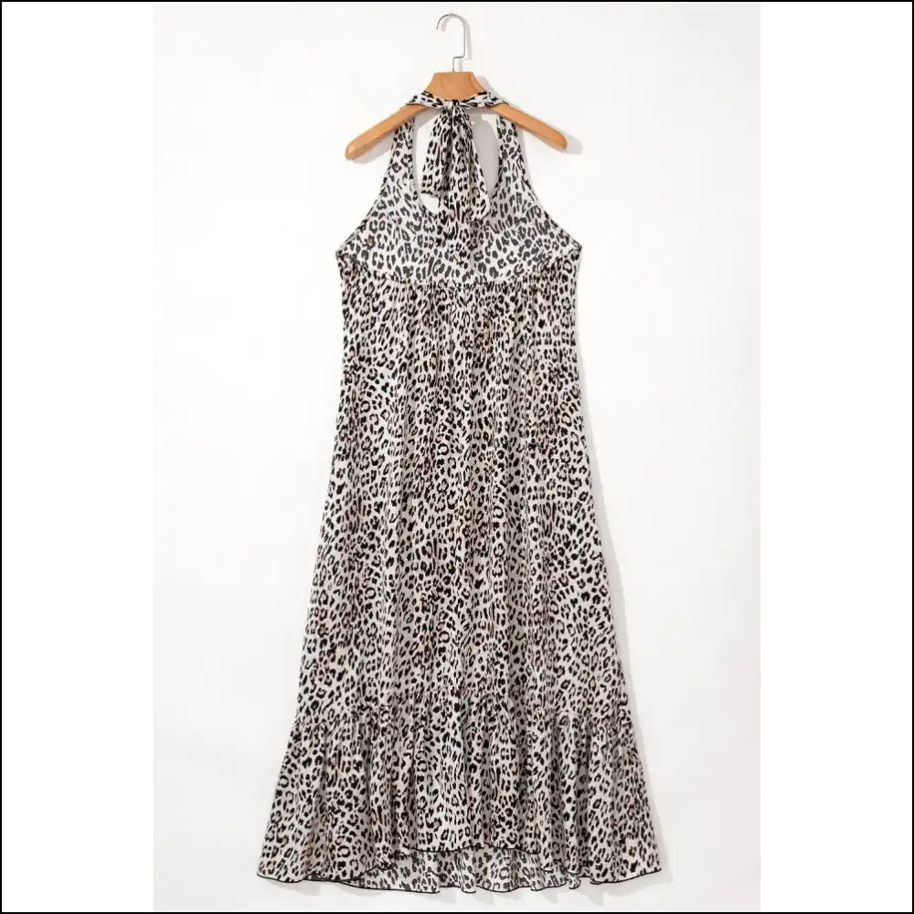 Brown Leopard Halter Neck Maxi Dress: i Feel Like Roar-ty 🐆 Needful Things - Dresses on Sale Worldwide Shipping