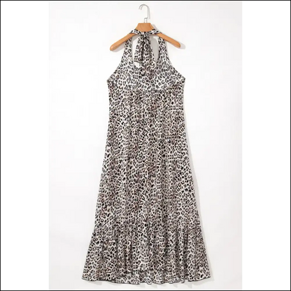 Brown Leopard Halter Neck Maxi Dress: i Feel Like Roar-ty 🐆 Needful Things - Dresses on Sale Worldwide Shipping