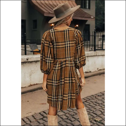 Brown Plaid Empire Dress: so You’ll Say! 😜 Needful Things - Short Dresses on Sale Worldwide Shipping