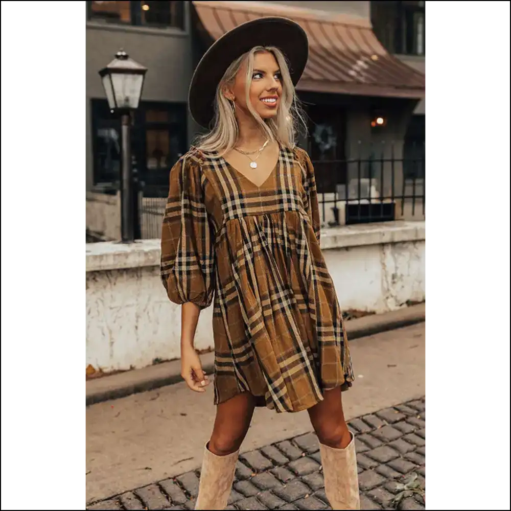 Brown Plaid Empire Dress: so You’ll Say! 😜 Needful Things - Short Dresses on Sale Worldwide Shipping