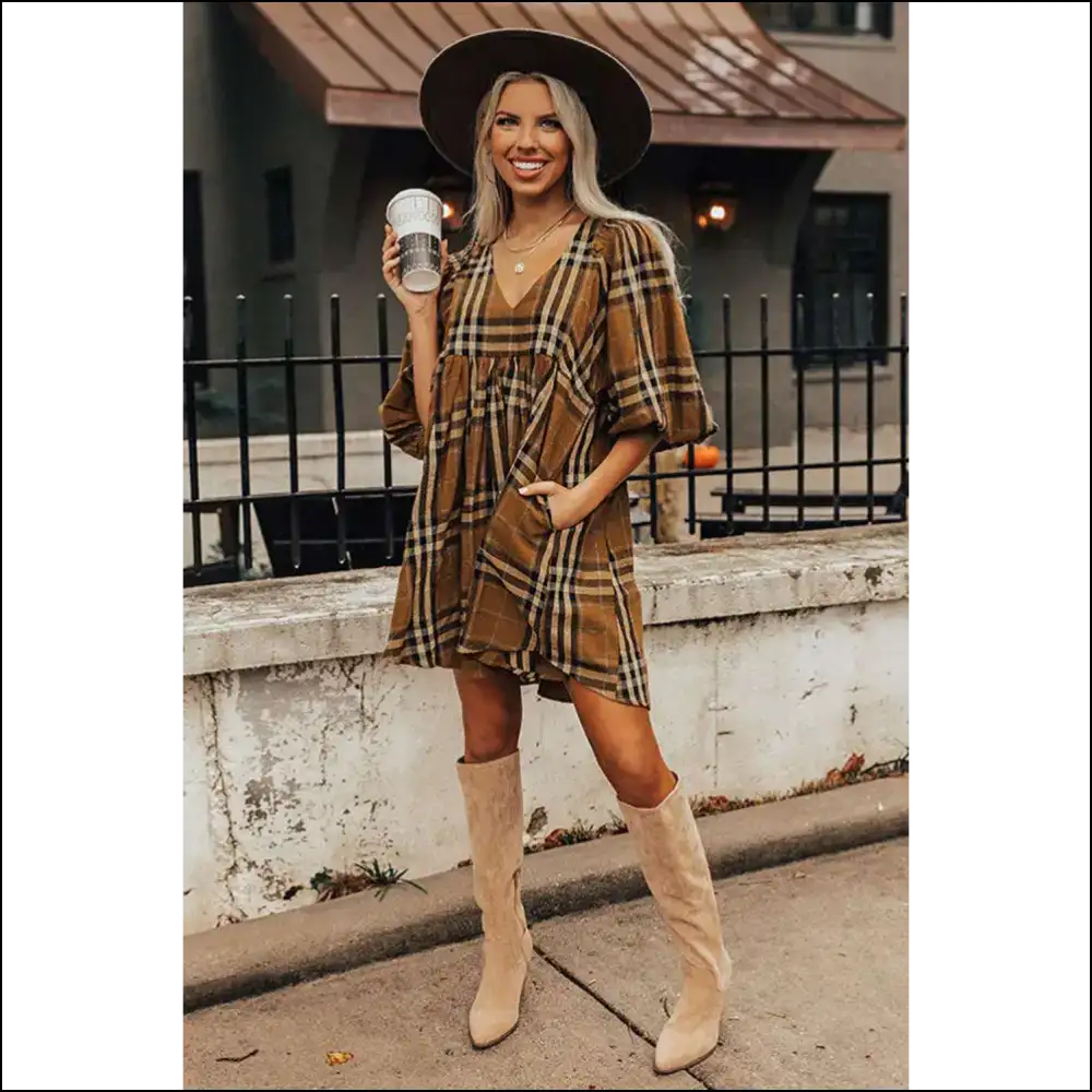 Brown Plaid Empire Dress: so You’ll Say! 😜 Needful Things - Short Dresses on Sale Worldwide Shipping