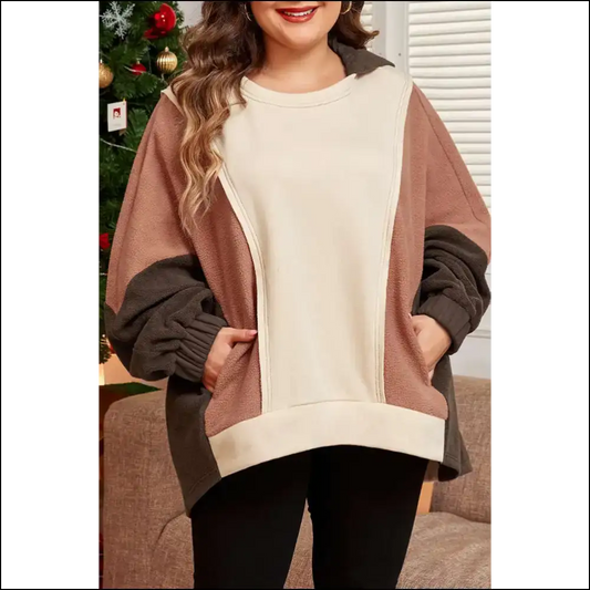 Brown Plus Size Exposed Seam Sweatshirt: Finally Fashion that Fits! ☕ Needful Things - 1x - Tops on Sale Worldwide Shipping