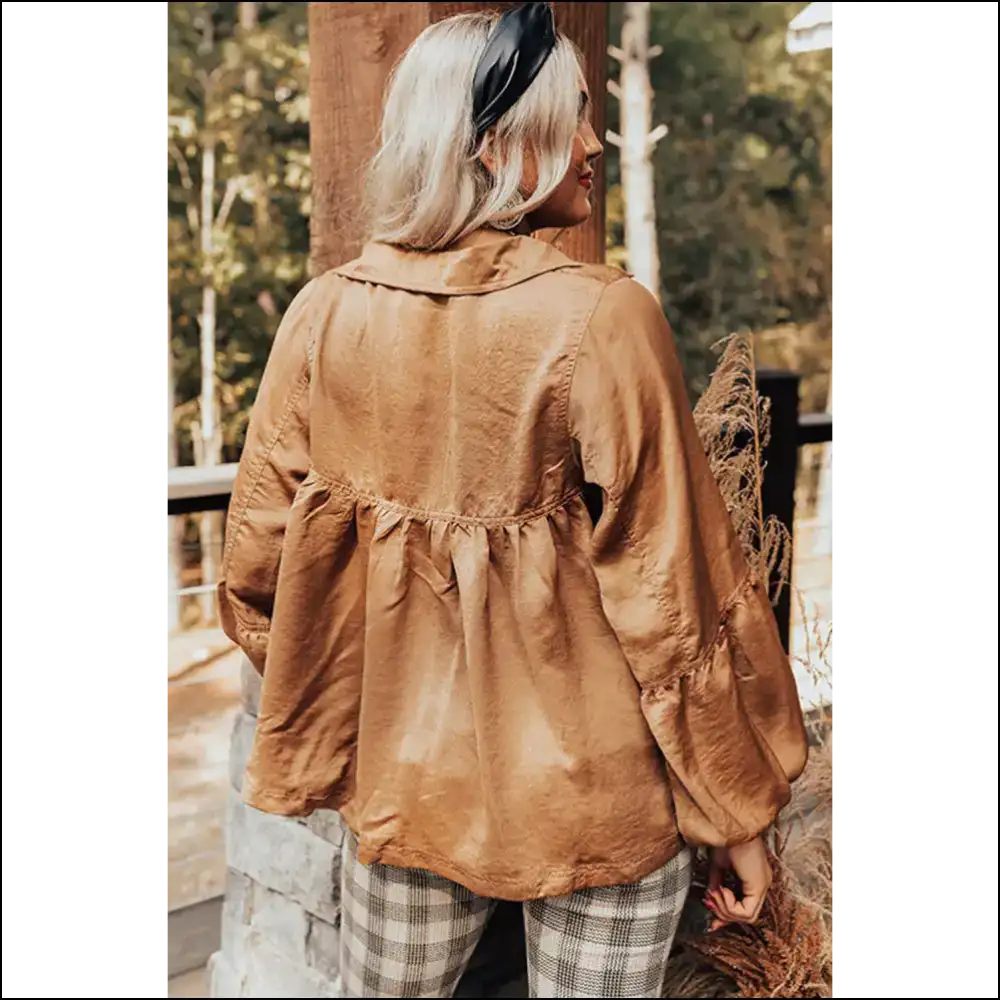 Brown Solid Color Lantern Sleeve: from Basic to Basic-witch! 🧙‍♀️ Needful Things - Blouses on Sale Worldwide Shipping