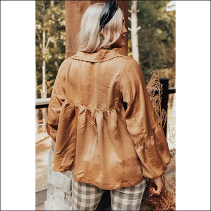 Brown Solid Color Lantern Sleeve: from Basic to Basic-witch! 🧙‍♀️ Needful Things - Blouses on Sale Worldwide Shipping