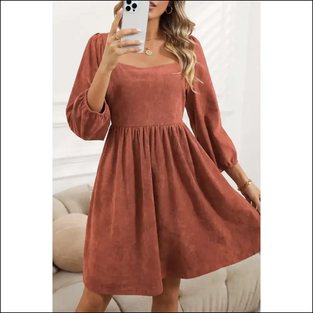Brown Washed Square Neck Dress: so Chic it Hurts (good!) 😜 Needful Things - s - Short Dresses on Sale Worldwide Shipping