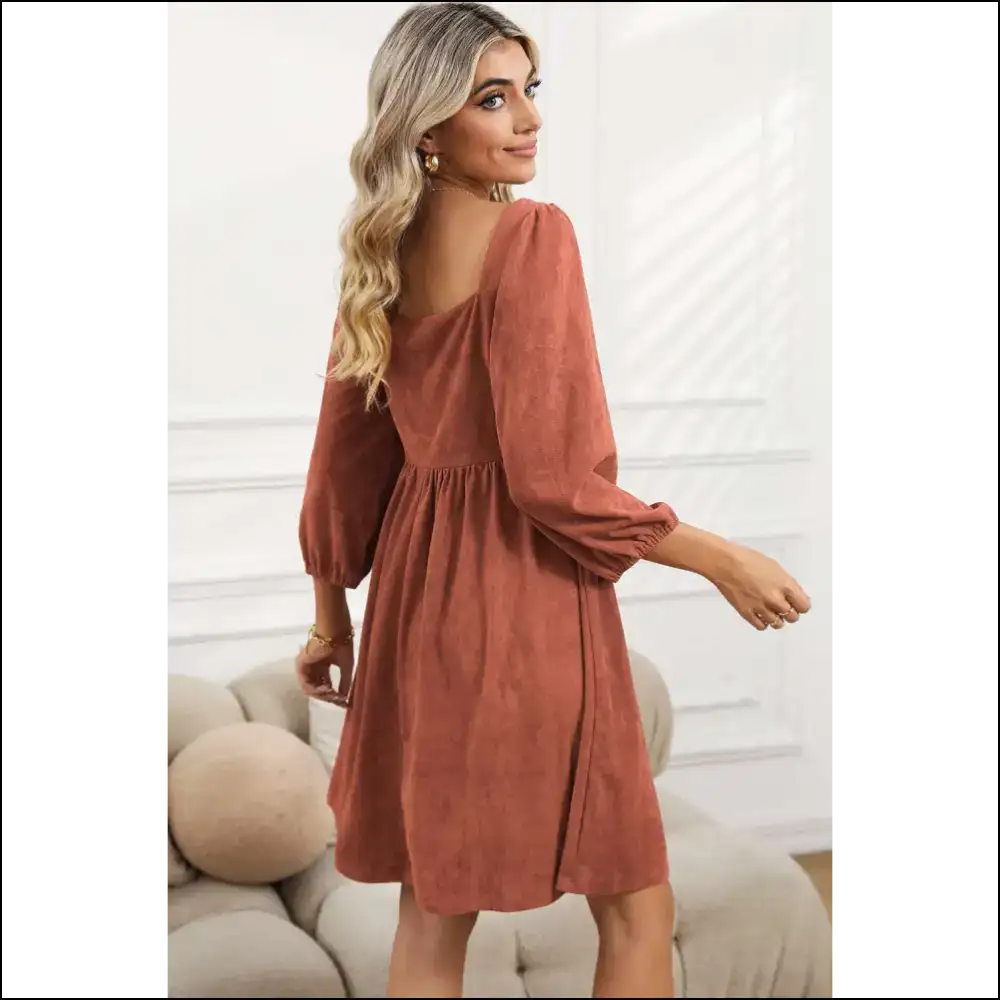 Brown Washed Square Neck Dress: so Chic it Hurts (good!) 😜 Needful Things - Short Dresses on Sale Worldwide Shipping