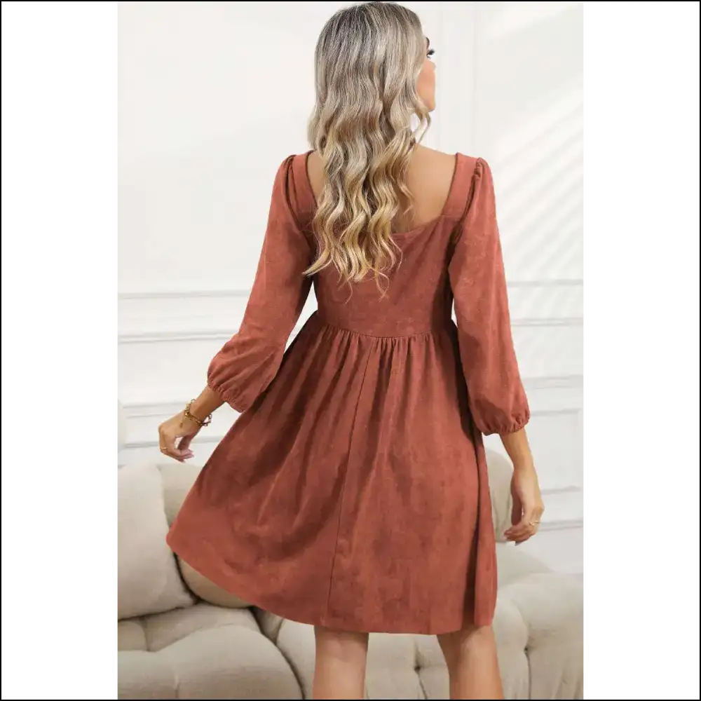 Brown Washed Square Neck Dress: so Chic it Hurts (good!) 😜 Needful Things - Short Dresses on Sale Worldwide Shipping