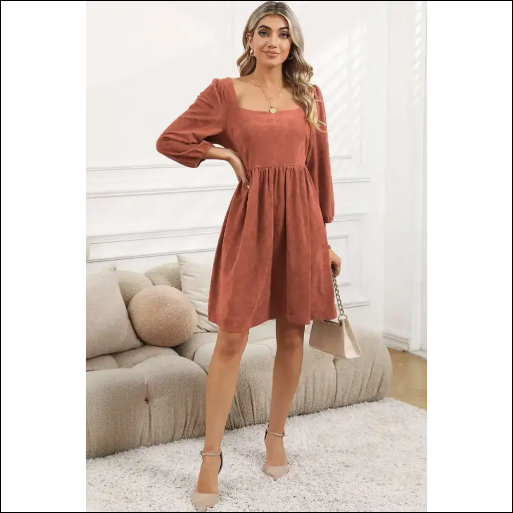 Brown Washed Square Neck Dress: so Chic it Hurts (good!) 😜 Needful Things - Short Dresses on Sale Worldwide Shipping