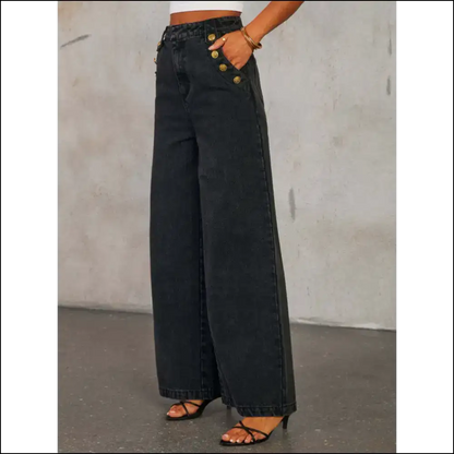 Button Decor High Rise Wide Leg Jeans: Unbutton your Fabulous Side! 😄 - Jeans on Sale Worldwide Shipping