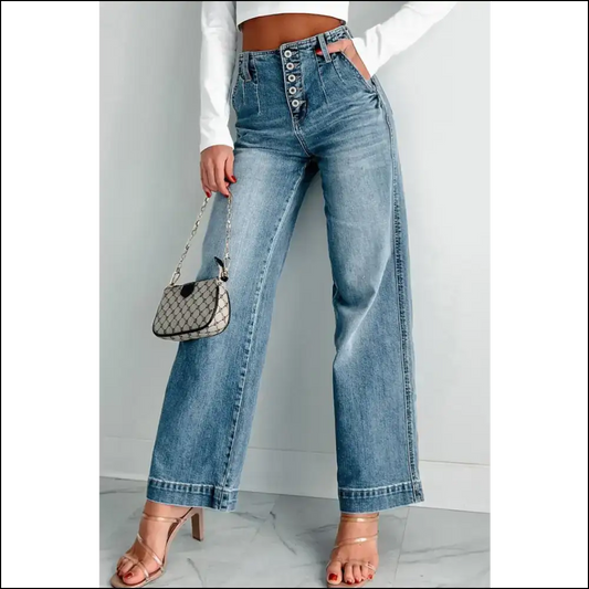 Button Fly High Waist Jeans: Dress Like you just Won at Life! 😏👖 - Medium / 10 - Jeans on Sale Worldwide Shipping
