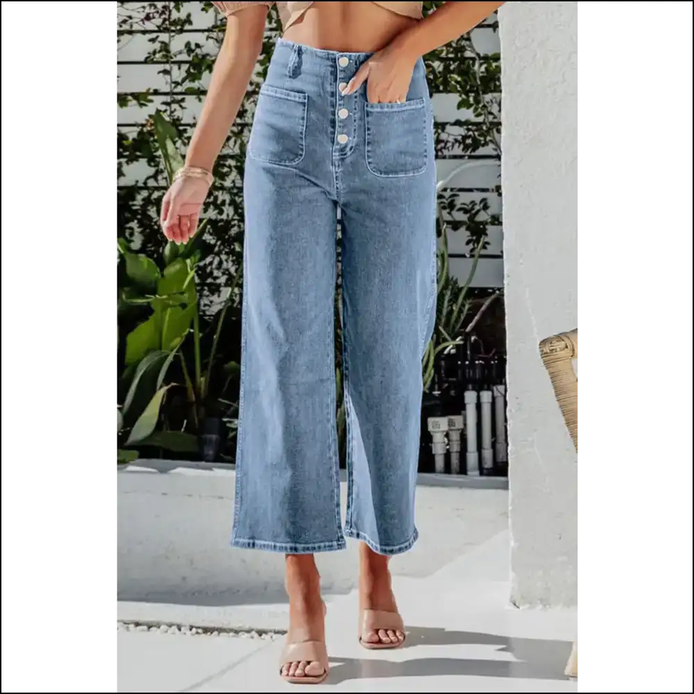 Button Fly Jeans: Chic Cropped Comfort for Fashionistas on a Budget! 😂👖 - Light Blue / s - Jeans on Sale Worldwide Shipping