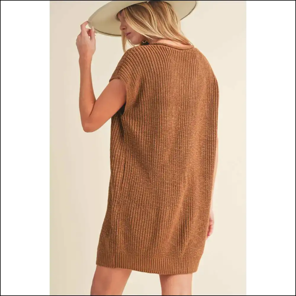 Camel v Neck Mini Sweater Dress: Needful Things’ Weather! 😈 - Short Dresses on Sale Worldwide Shipping