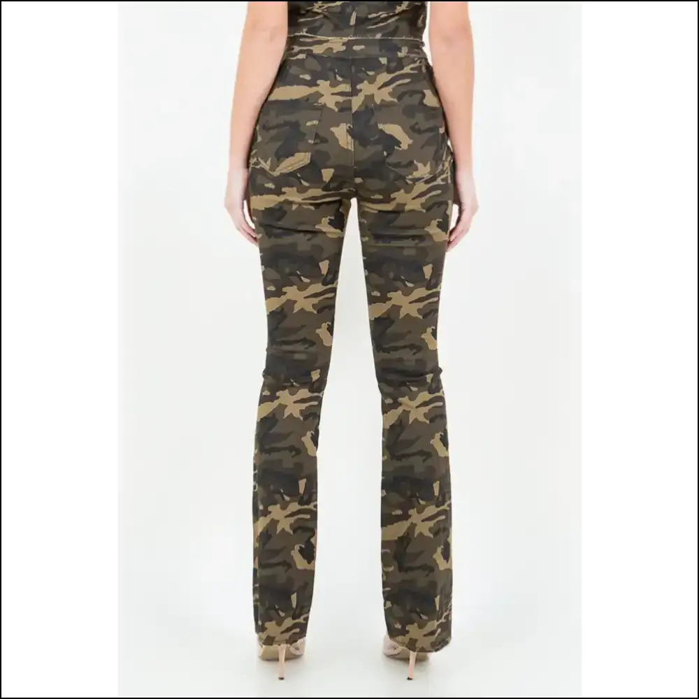 Camo Flare Pants: Get Ruched Sassy Ready to Conquer! 🍃💥 - Jeans on Sale Worldwide Shipping