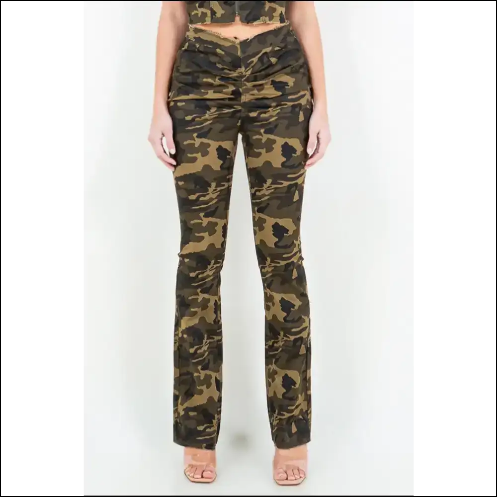 Camo Flare Pants: Get Ruched Sassy Ready to Conquer! 🍃💥 - Jeans on Sale Worldwide Shipping