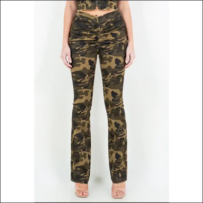 Camo Flare Pants: Get Ruched Sassy Ready to Conquer! 🍃💥 - Jeans on Sale Worldwide Shipping