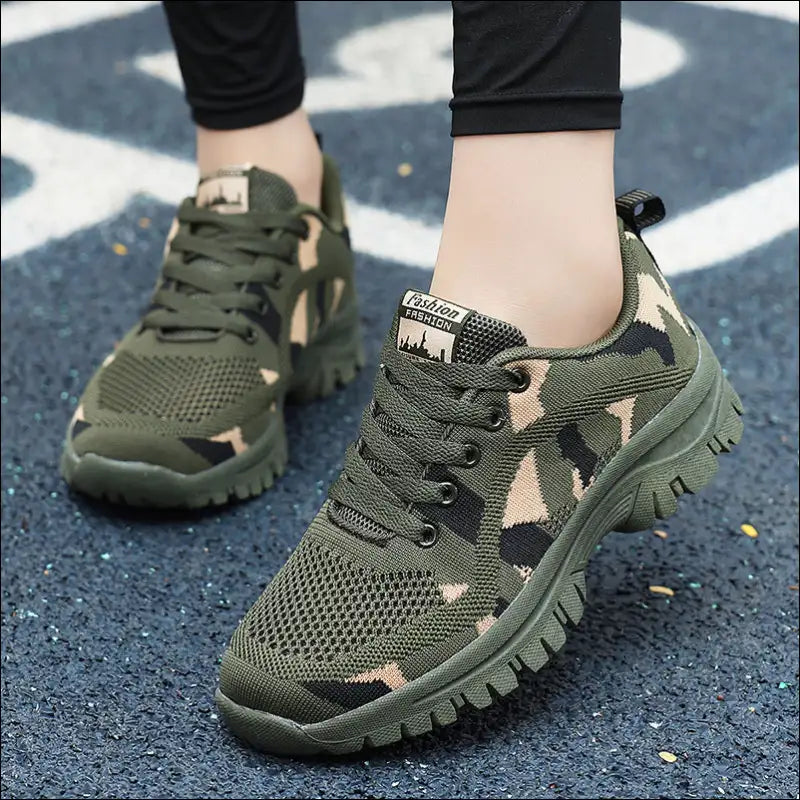 Camouflage Lace Up Mesh Athletic Sneakers - Moss / 35(us4) - Shoes on Sale Worldwide Shipping