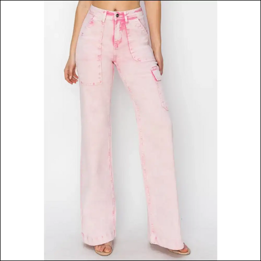 Cargo Pocket Jeans: where High Rise Meets Royal Confidence! 👑 - Pink / 1(25) - Jeans on Sale Worldwide Shipping