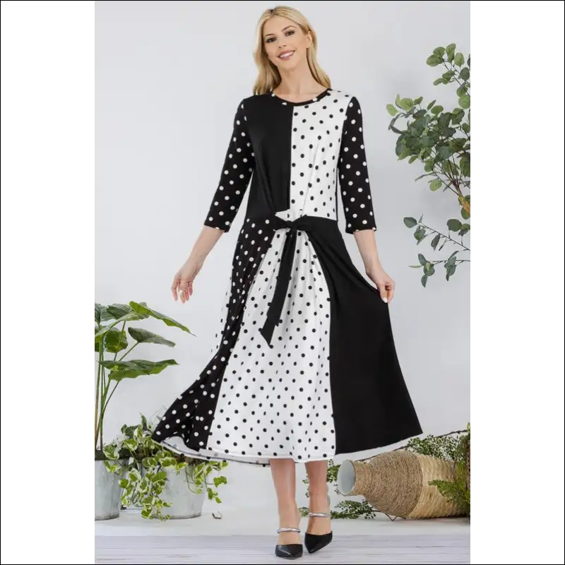 Celeste Polka Dot Front Tie Midi Dress - Dresses on Sale Worldwide Shipping