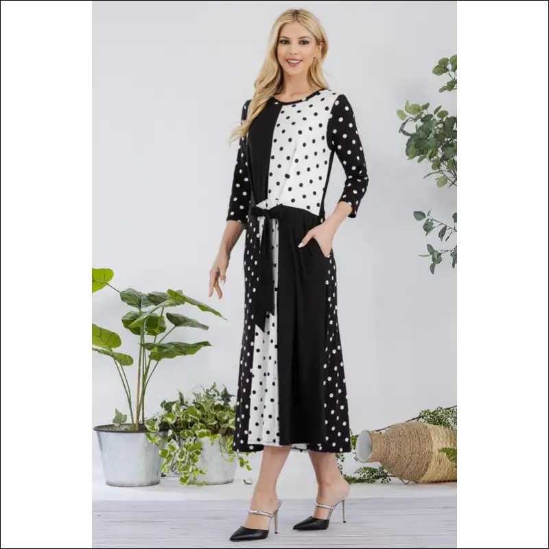 Celeste Polka Dot Front Tie Midi Dress - Dresses on Sale Worldwide Shipping