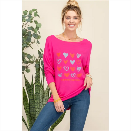 Celeste Heart Graphic Long Sleeve T-shirt - Fuchsia / m - t Shirts on Sale Worldwide Shipping