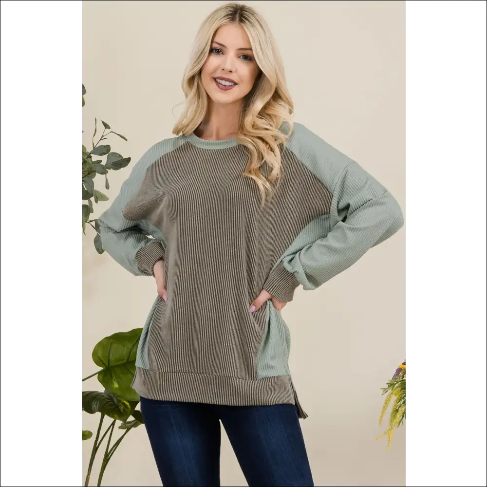 Celeste High-low Contrast Round Neck Sweatshirt - Sweatshirts & Hoodies on Sale Worldwide Shipping